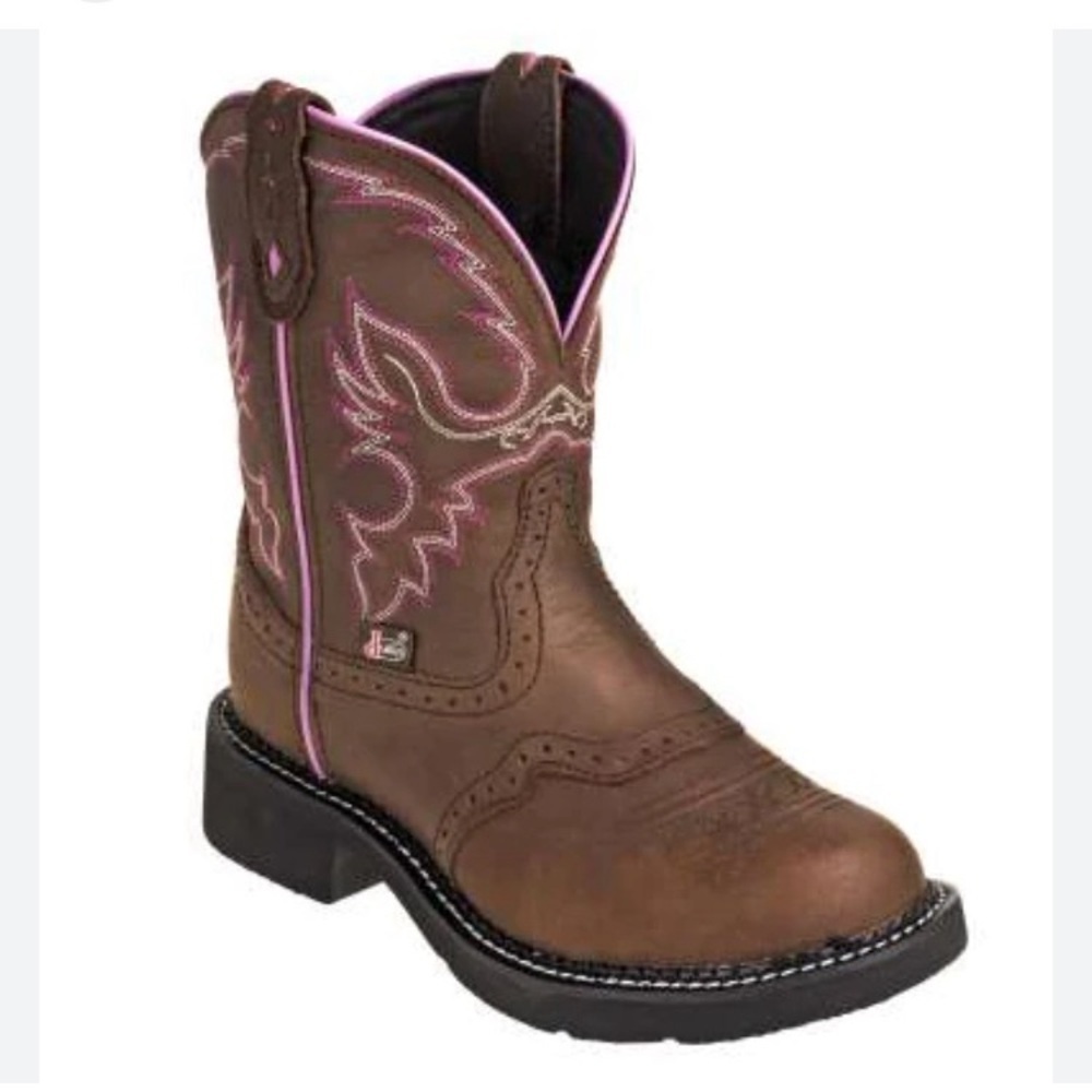 Kids Brown and Pink Western Pull-On Boot